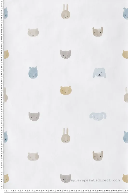 Dernière Chance Papier peint Drôles De Frimousses bleu grège blanc - Babyland 2 de Lutèce Réf. LTC-14813