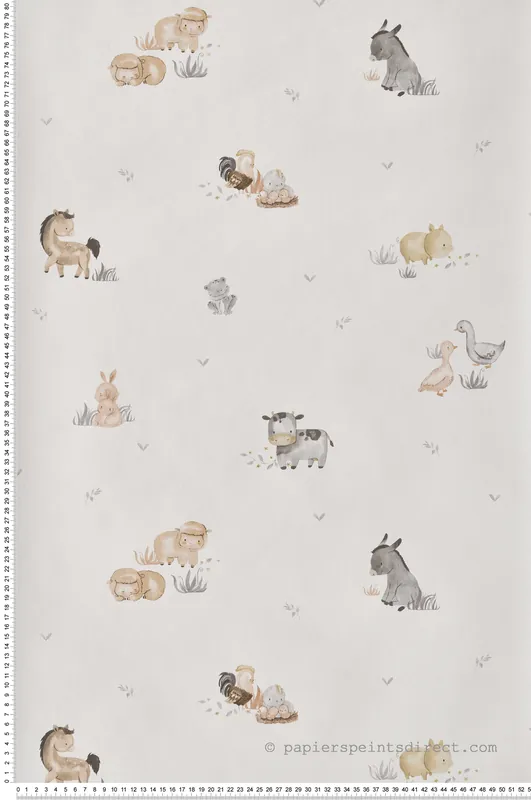 Papier peint Animaux De La Ferme marron gris beige - Babyland 2 de Lutèce Réf. LTC-14831 Acheter Direct