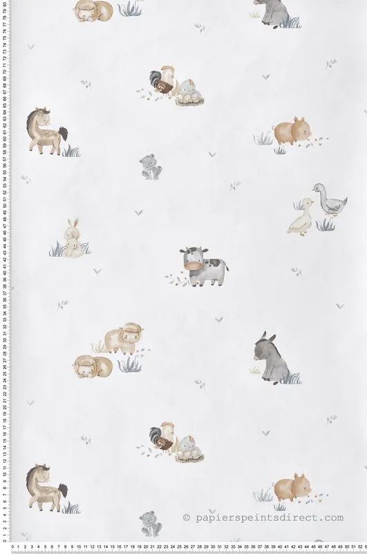 Papier peint Animaux De La Ferme gris beige bleu - Babyland 2 de Lutèce Réf. LTC-14830 Prix Choc