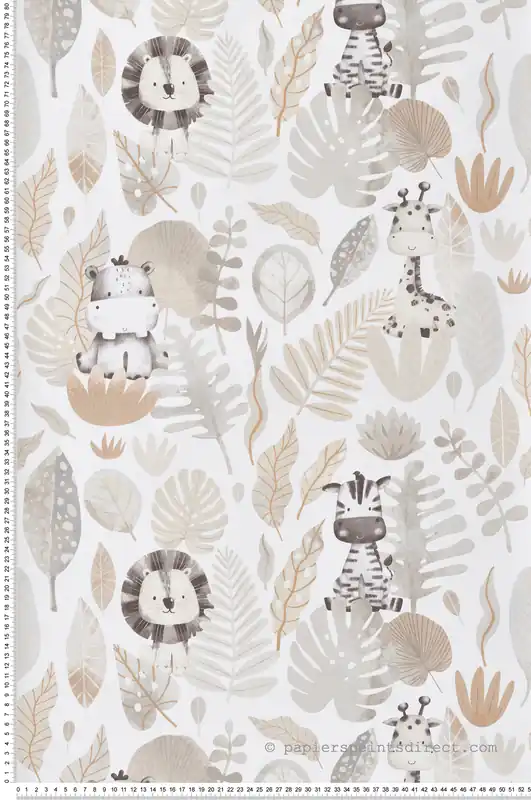 Offre Limitée Papier peint Animaux De La Savane gris beige - Babyland 2 de Lutèce Réf. LTC-14837