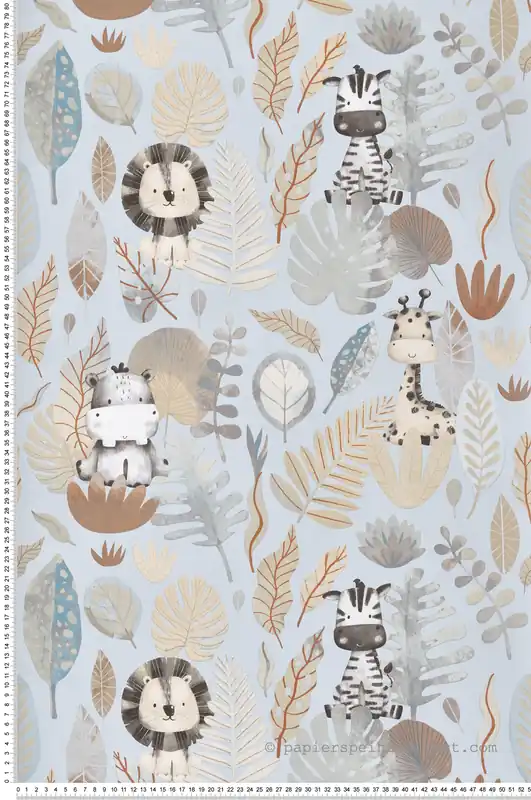 Papier peint Animaux De La Savane bleu gris - Babyland 2 de Lutèce Réf. LTC-14836 Soldes