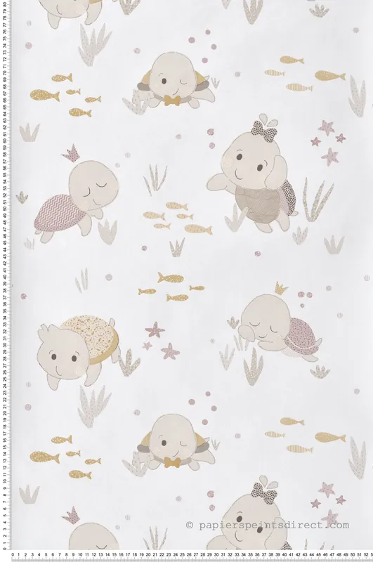 Pas Cher Papier peint Bébés Tortues rose beige - Babyland 2 de Lutèce Réf. LTC-14850