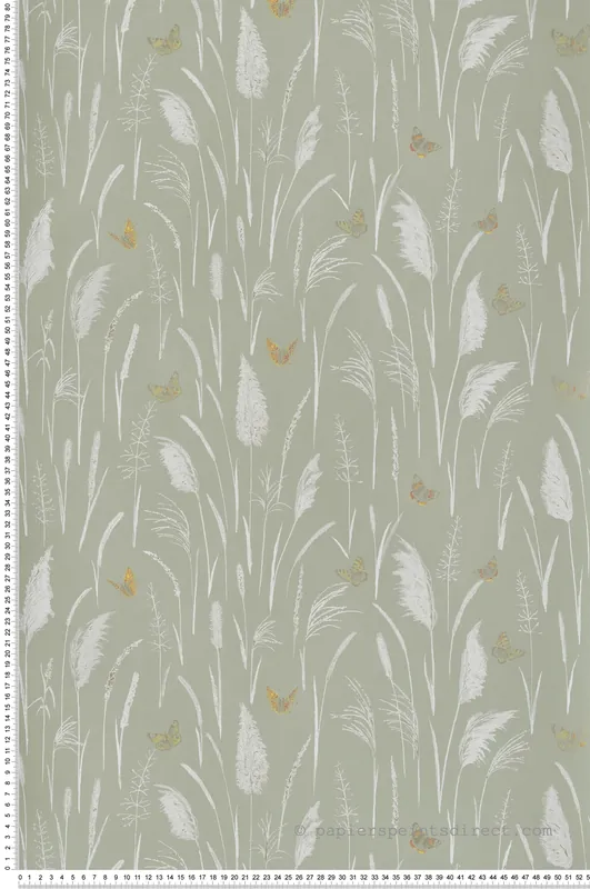 Papier peint Papillon Enchanté vert kaki métallisé - Demeures de Montecolino Réf. MC-650418 Nouveauté
