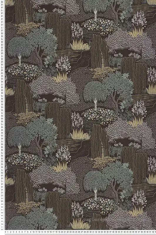Soldes Papier peint jardin Japonais Niwa vert noir doré - Kyoto de Casadéco Réf. KYTO88727928
