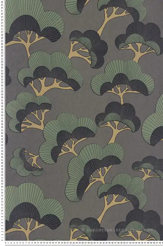 Certifié Papier peint Pin Goyo Matsu anthracite irisé - Kyoto de Casadéco Réf. KYTO88719732