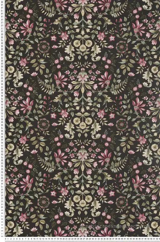 Papier peint Médaillon Fleuri noir violet - My Little Cottage de Montecolino Réf. MC-M12329 Prix Choc