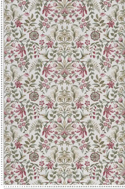 Papier peint Médaillon Fleuri gris pourpre vert - My Little Cottage de Montecolino Réf. MC-M12328 Expédition Rapide