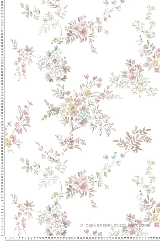 Satisfait Ou Remboursé Papier peint Fleuri Vintage gris rose jaune - My Little Cottage de Montecolino Réf. MC-M12313