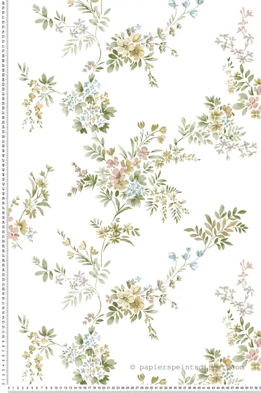 Papier peint Fleuri Vintage vert beige rose - My Little Cottage de Montecolino Réf. MC-M12312 Remise