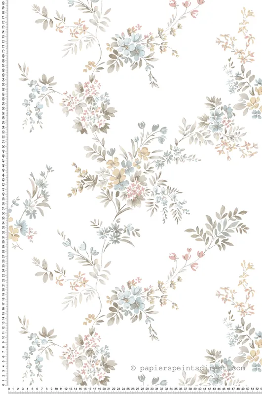 Papier peint Fleuri Vintage bleu beige taupe - My Little Cottage de Montecolino Réf. MC-M12311 Soldes