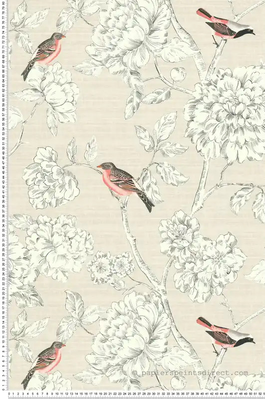 Offre Du Jour Papier peint Oiseau Fleur Eléanore beige rose - Séjours & Chambres de Lutèce Réf. LTC-51224707