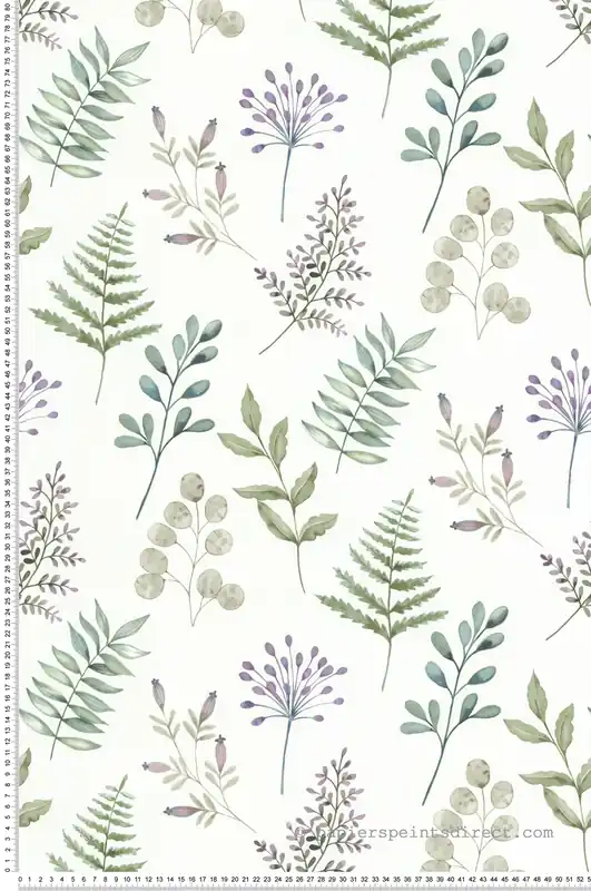 Prix Cassé Papier peint Herbier Feuille vert mauve - Séjours & Chambres de Lutèce Réf. LTC-133294304