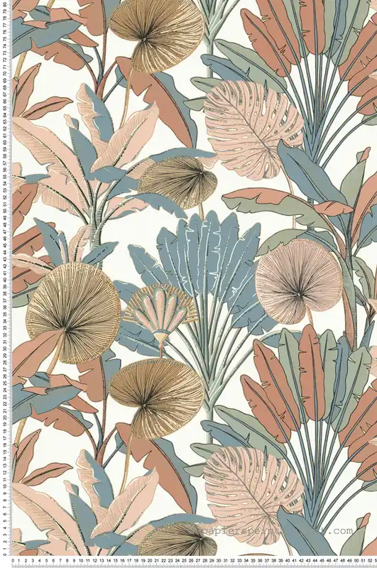 Papier peint Feuille Nénuphar Bananier vert céladon terracotta beige - Séjours & Chambres de Lutèce Réf. LTC-11221004 Nouvel Arrivage