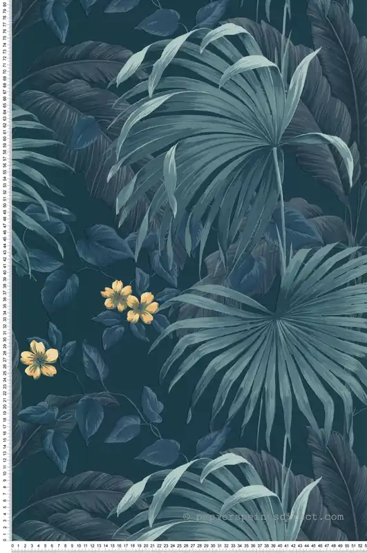Livraison Express Papier peint Tropical Palme bleu pétrole - Séjours & Chambres de Lutèce Réf. LTC-11220801