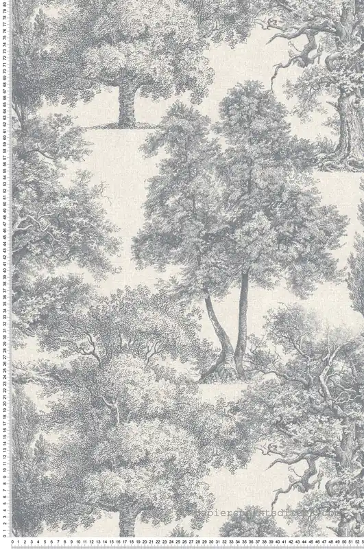 Papier peint Forêt Toile De Jouy bleu grège - Séjours & Chambres de Lutèce Réf. LTC-11220501 Soldes