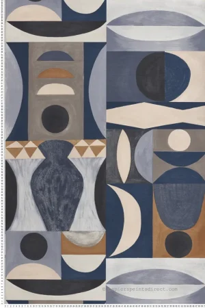 Acheter Direct Papier peint Ethnique Graphique Auguste bleu marron - Mouvements de Casamance Réf. CAS-76032752