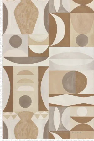 Papier peint Ethnique Graphique Auguste beige marron - Mouvements de Casamance Réf. CAS-76032344 Dernière Chance