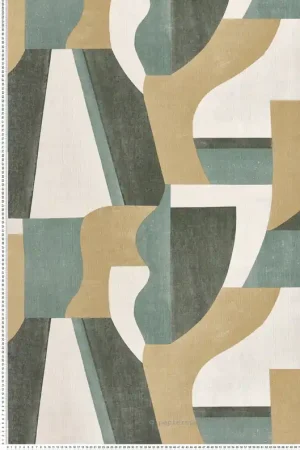 Bon Marché Papier peint Graphique Gino vert émeraude - Mouvements de Casamance Réf. CAS-76002140