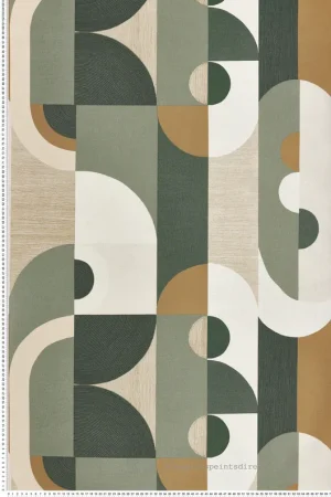 Papier peint Géométrique Cercle Vassily vert beige - Mouvements de Casamance Réf. CAS-75990100 Produit De Marque