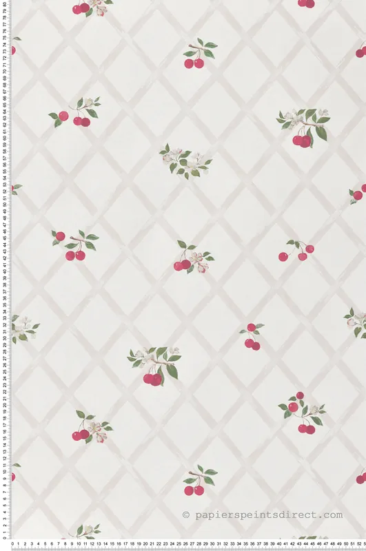 Papier peint Treillis de Cerises rose beige blanc - Cuisines & Bains de Lutèce Réf. LTC-51230807 Nouvelle Collection
