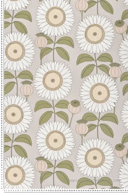 Papier peint Fleur Tournesol beige vert taupe - Cuisines & Bains de Lutèce Réf. LTC-51230517 Nouvelle Collection