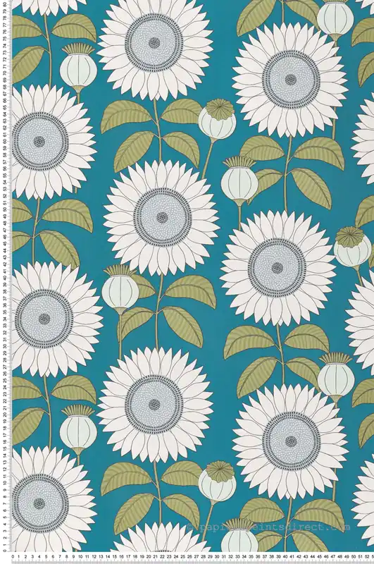 Acheter En Ligne Papier peint Fleur Tournesol bleu pétrole vert - Cuisines & Bains de Lutèce Réf. LTC-51230501