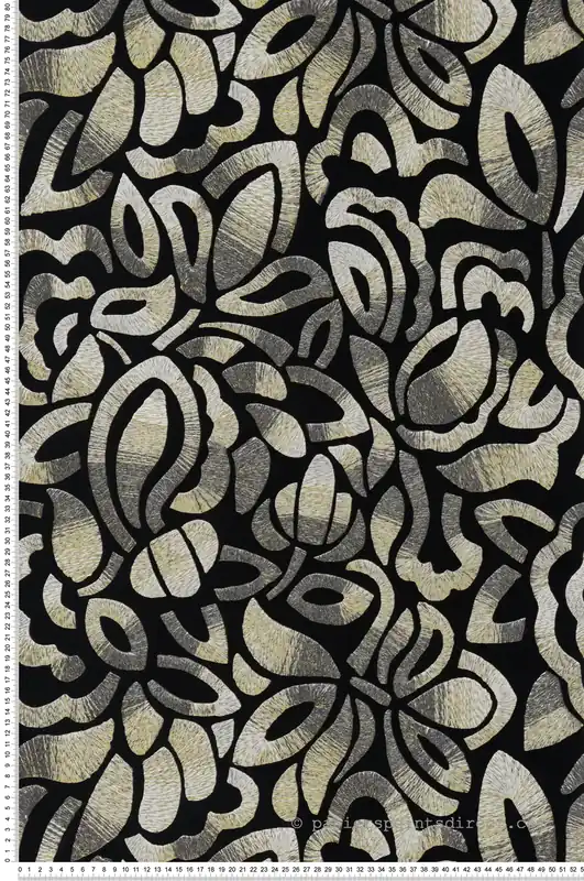 Papier peint Feuillage Graphique Velours Flock beige noir - Ornata de Montecolino Réf. MC-81341 Haute Qualité