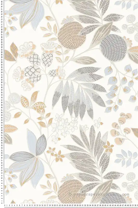 Bon Marché Papier peint Feuillage Palm Springs camel bleu gris - California de Casadéco Réf. CALF88801212