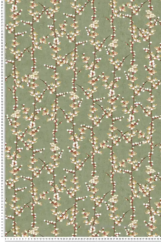 Nouvelle Collection Papier peint Fleur Sakura Rectiligne vert terracotta - Romance de Lutèce Réf. LTC-19044