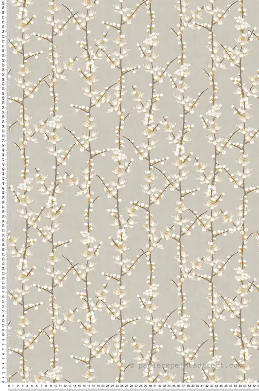 Papier peint Fleur Sakura Rectiligne gris ocre - Romance de Lutèce Réf. LTC-19042 Commander Vite