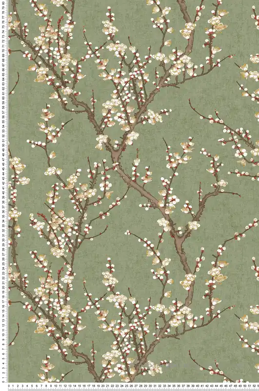 Prix Choc Papier peint Sakura Fleuri vert terracotta - Romance de Lutèce Réf. LTC-19034