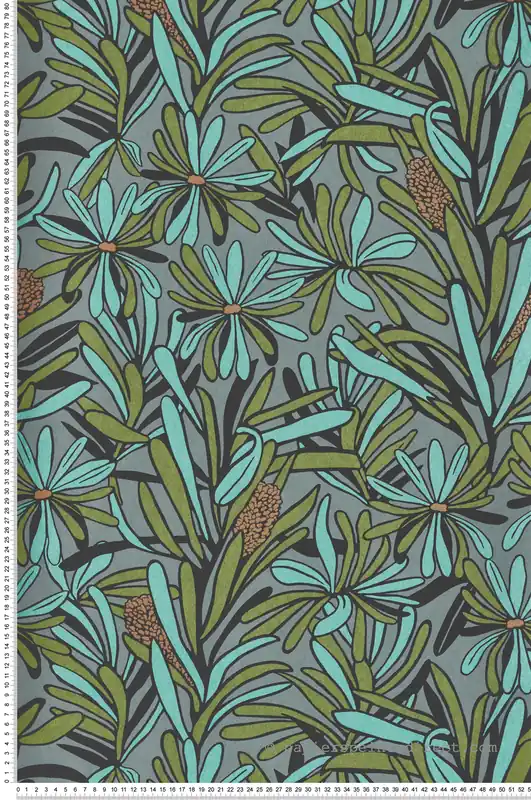 Papier peint Fleur Feuillage turquoise vert gris - Merida de Montecolino Réf. MC-BA26071 Seulement Aujourd'hui