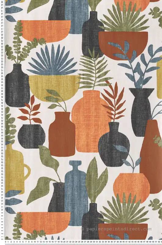 Papier peint Pot de Fleurs orange jaune bleu - Merida de Montecolino Réf. MC-BA26042 Prix Bas