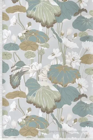 Bon Plan Papier peint Fleur de Lotus bleu gris - Greenhouse de York (Initiales) Réf. INI-GO8294