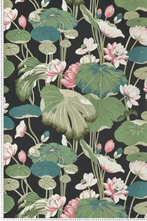 Papier peint Fleur de Lotus bleu paon noir - Greenhouse de York (Initiales) Réf. INI-GO8292 Authentique