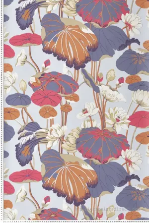 Papier peint Fleur de Lotus parme, rose, orange - Greenhouse de York (Initiales) Réf. INI-GO8291 Bon Marché