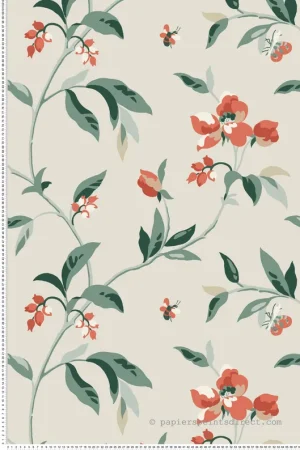 Vente Flash Papier peint Fleur Printemps corail, vert - Greenhouse de York (Initiales) Réf. INI-GO8284