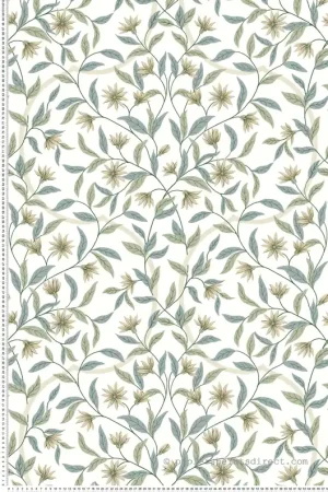 Soldes Papier peint Fleur Jasmin beige vert bleu - Greenhouse de York (Initiales) Réf. INI-GO8253