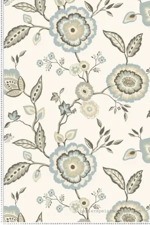 Papier peint Fleur Dahlia beige gris - Greenhouse de York (Initiales) Réf. INI-GO8234 Achat Immédiat