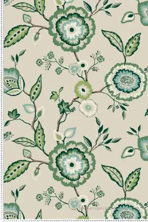 Papier peint Fleur Dahlia vert bleu lin - Greenhouse de York (Initiales) Réf. INI-GO8233 Prix Choc