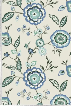 Papier peint Fleur Dahlia bleu lavande blanc - Greenhouse de York (Initiales) Réf. INI-GO8231 Bon Plan