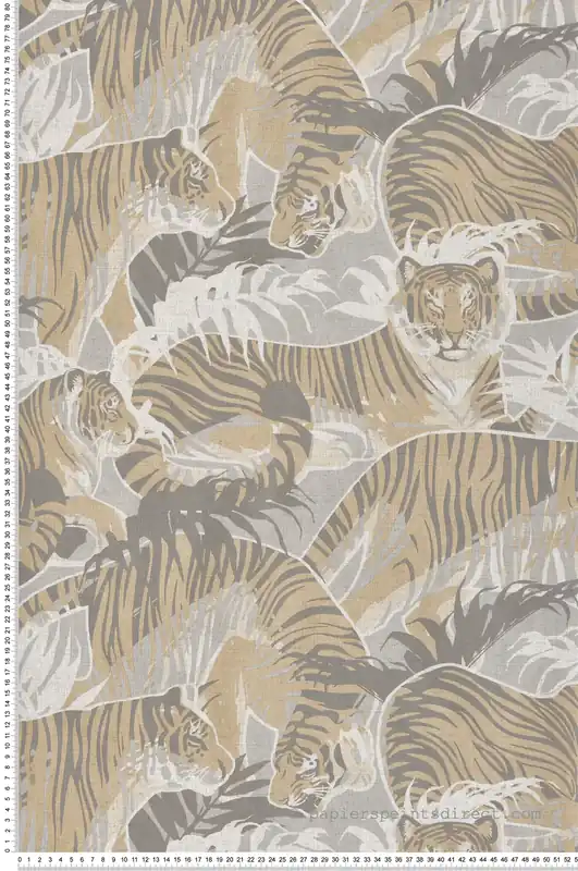 Papier Peint Tigre Feuille Squad beige gris - Nomade d‘Ugépa Réf. UGP-M69507 Promotion Saisonnière