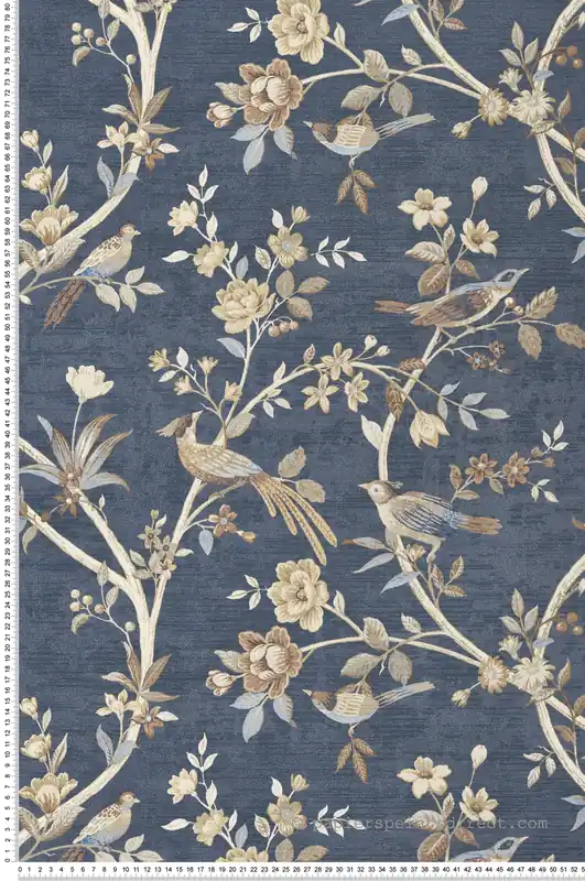 Papier peint Oiseau Vintage bleu foncé - Scala de Montecolino Réf. MC-28849 Dernière Chance