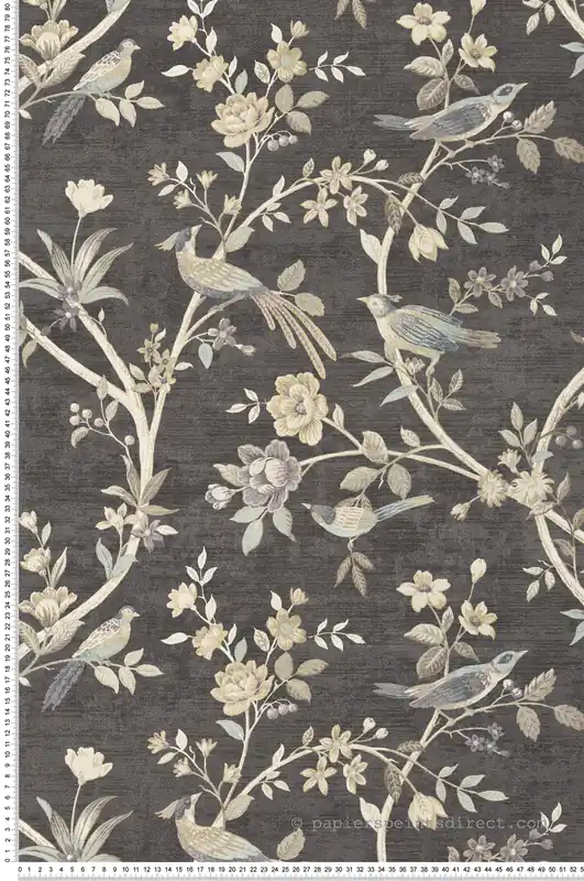 Super Prix Papier peint Oiseau Vintage gris foncé - Scala de Montecolino Réf. MC-28847