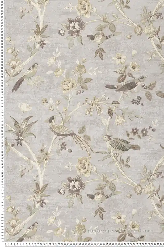 Papier peint Oiseau Vintage gris beige vert - Scala de Montecolino Réf. MC-28845 Certifié