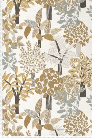 Authentique Papier peint Feuillage Peradeniya beige gris - Golfe du Bengale de Casamance Réf. CAS-75940100