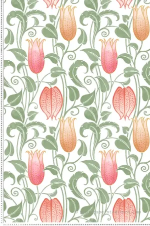 Papier peint Fleur Cloche Canterbury rose vert - Arts & Crafts d‘Initiales Réf. INI-AC9201 Retour Gratuit