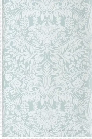Authentique Papier peint Damassé de Glycines vert d‘eau - Arts & Crafts d‘Initiales Réf. INI-AC9192