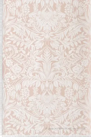 Papier peint Damassé de Glycines rose poudré - Arts & Crafts d‘Initiales Réf. INI-AC9191 Meilleure Vente