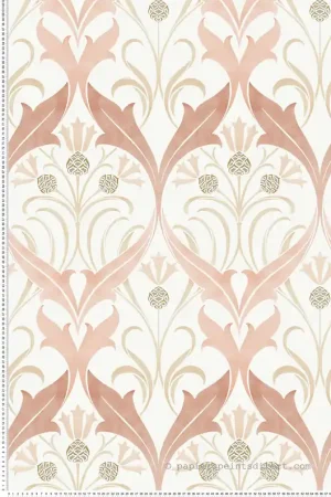 Papier peint Médaillon Pomme de Pin terracotta - Arts & Crafts d‘Initiales Réf. INI-AC9175 Seulement Aujourd'hui